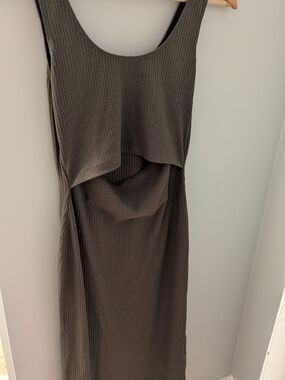Meave Rib Nursing Sleeveless  Tank Midi Dress in Dark Olive